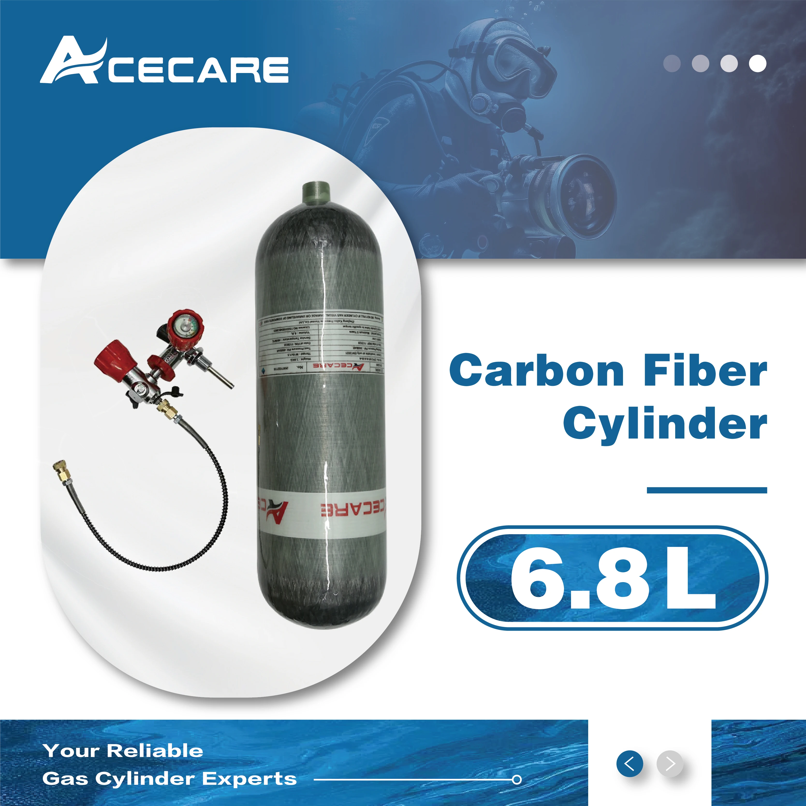 ACECARE High Pressure 6.8L CE Carbon Fiber Cylinder 300bar Tank With Gauge Valve and Filling Station acecare high pressure cylinder 3lce 300bar carbon fiber tank 4500psi gas cylinder with red valve and filling station