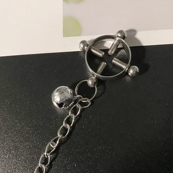 Silver Feminine Adjustable Metal Screw Bell Nipple Clip Chest BDSM Small Bell Adult Fetish Flirting Flirting Couple Sex Toys 6