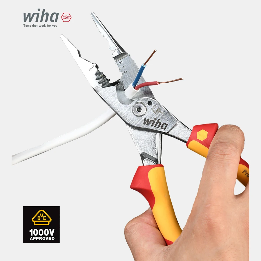Wiha 다기능 절연 플라이어, 8 인 1, 1000V VDE 와이어 스트리퍼, 샤프 마우스 와이어 압착 어셈블리 플라이어, NO.45489