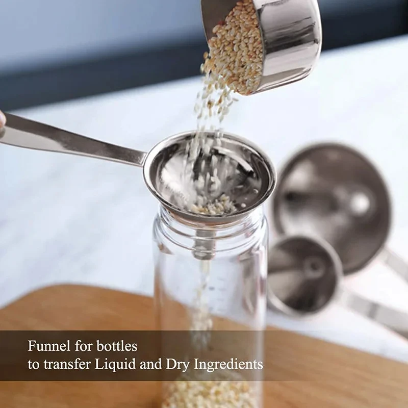 3Pcs/set Long Handle Funnel Stainless Steel Oil Liquid Funnel Set For Kitchen Fluid Spice Dry Ingredients Filter Metal Funnels