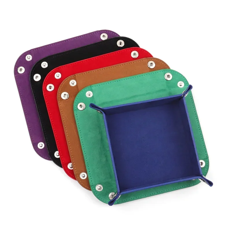 Foldable Dice Tray Box PU Leather Folding Square Coin Square Tray Dice Game 6 Colors