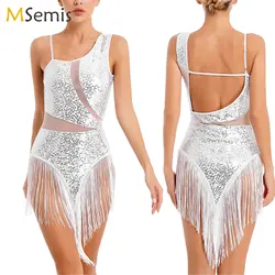 Women Latin Dancing Tassels Sequin Fringe Flapper Dress Salsa Ballroom Tango Cha Cha Rumba Samba Latin Dance Dress Rave Costume