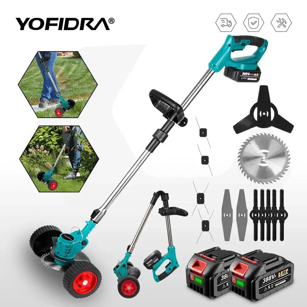 YOFIDRA Cortador de Grama Elétrico Sem Fio Aparador de Grama Corte 100-135cm Comprimento Ajustável Compatível com Bateria Makita 18V Pino