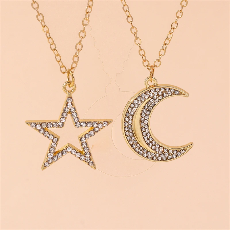 Modische Kristall-Mond-Stern-Halskette für Frauen und Mädchen, Party, Festival, Schmuck, Geschenke