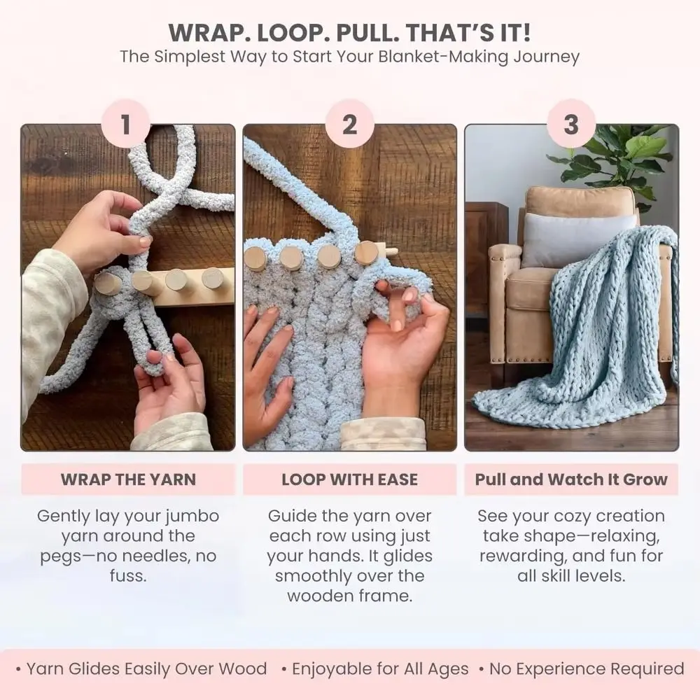 Adjustable Size Chunky Blankets Loom Modular Design Portable Wooden Knitting Frame Easy Assembly Beginner Friendly