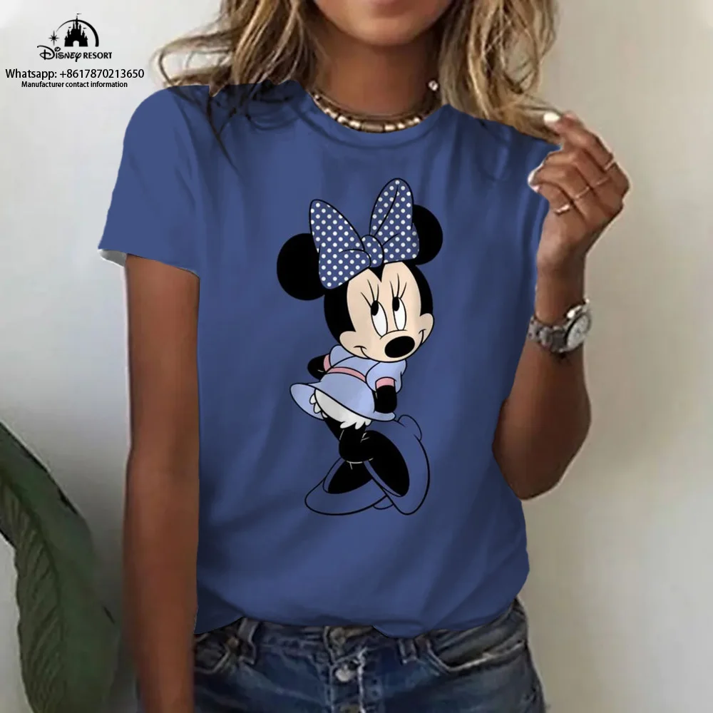 

Женская футболка с коротким рукавом, круглым вырезом и принтом Минни и Микки Маус