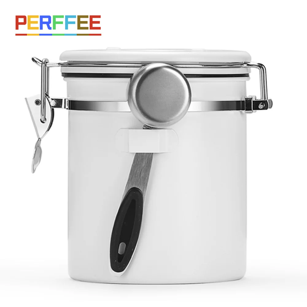 Coffee Canister Airtight Stainless Steel Kitchen Food Storage Container with Date Tracker Scoop for Beans Grounds Tea 1.5L 1.8L | Дом и сад