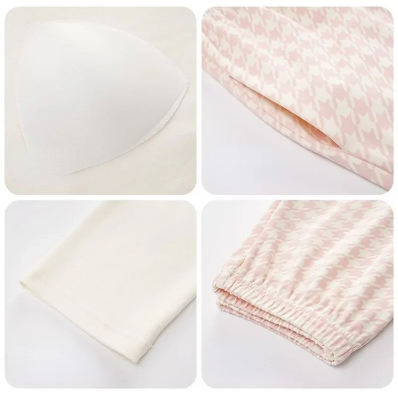 2024 New 100% Cotton Pajamas Chest Pads Women's Sleepwear Spring Autumn Long Sleeve Homewear Pullover Winter Loungewear Sets