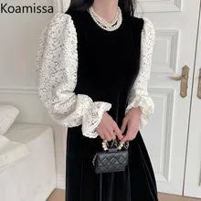 

Koamissa Lace Patchwork Woman Maxi Party Dress O Neck Fasion Retro Long Sleeves Dresses Spring Autumn 2022 New A Line Vestidos