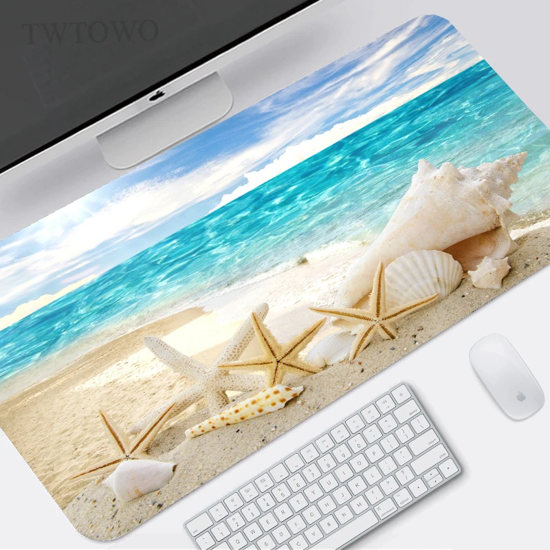 Enhanced Blue Sky Beach Custom XL Gaming Mouse Pad - Large HD Design, Soft Anti-Slip Natural Rubber Mat