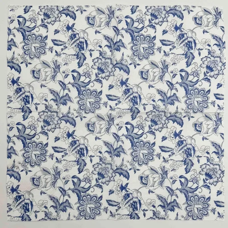 20pcs 33cm 2-Ply Party Decoration Paper Chinese Style Blue Line Drawing Flower Paper Placemats Butterfly Bone Bart