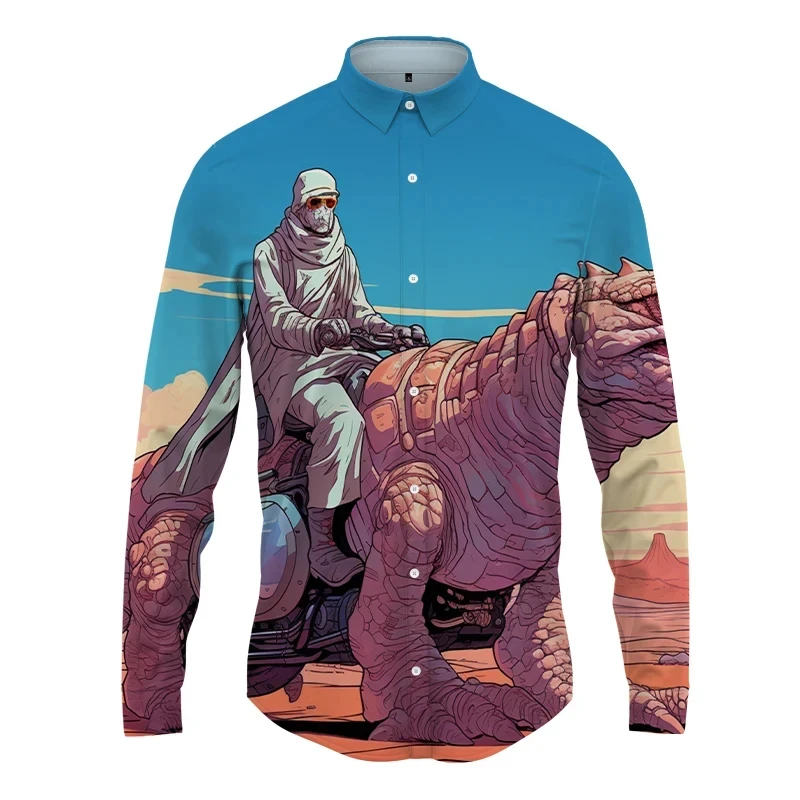 

Мужская рубашка с отложным воротником в стиле Харадзюку, Повседневная модная рубашка с длинными рукавами и 3D принтом для мужчин, уличная одежда большого размера с пуговицами, одежда унисекс