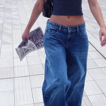 Y2K Baggy Jeans for Women Trendy Low Rise Casual Straight Leg Boyfriend Jeans Denim Pants with Pocket Streetwear 1