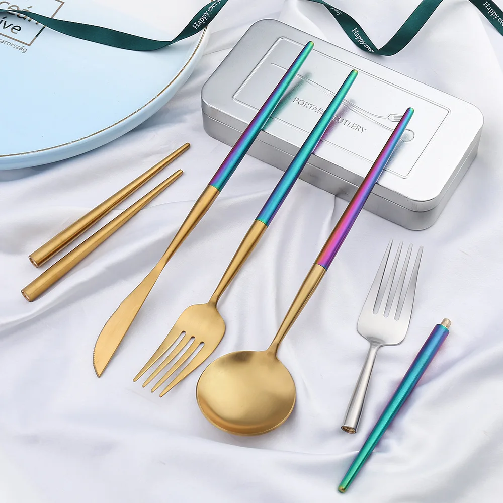 Portable Travel Tableware Set Stainless Steel Detachable Tableware