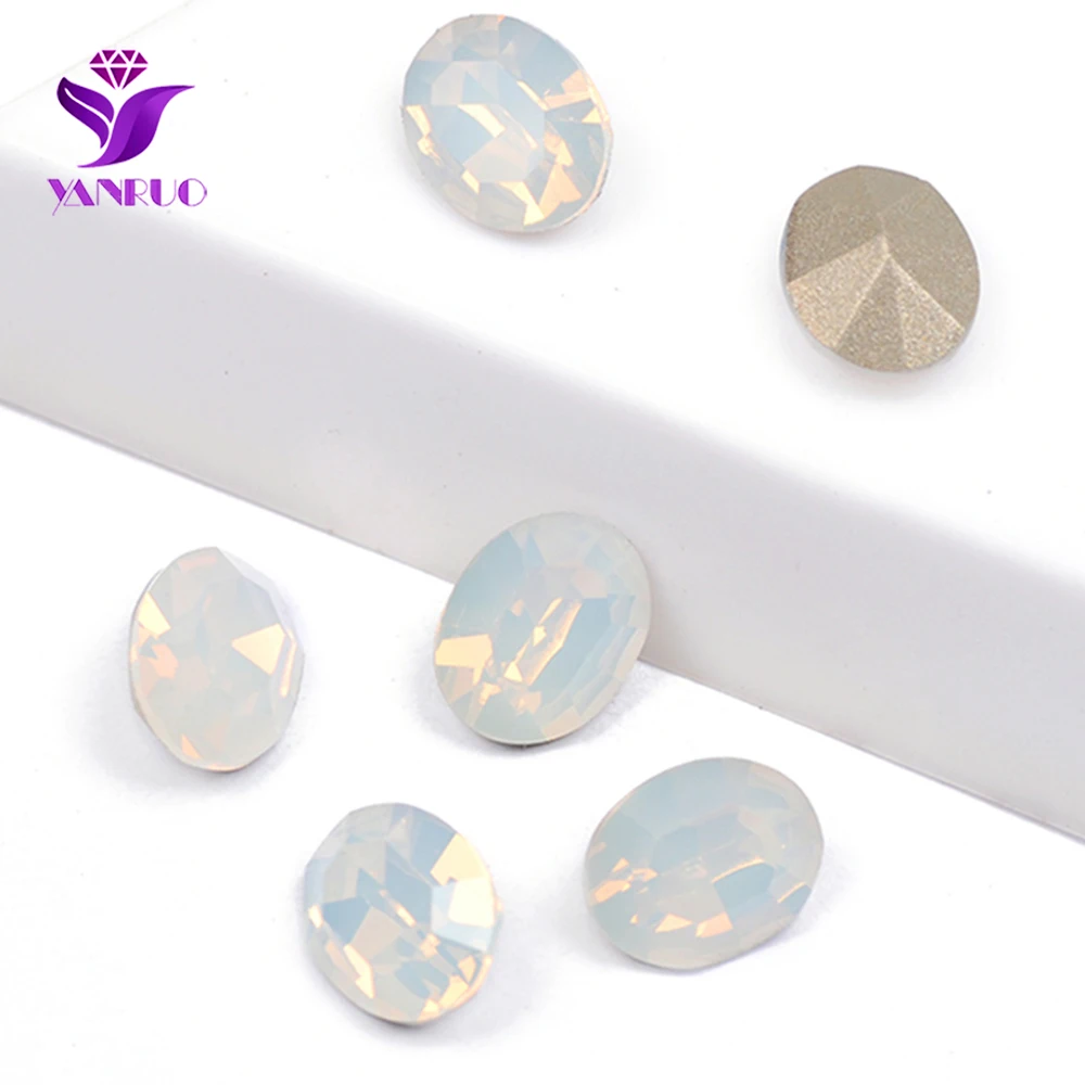 

YANRUO 4128 Oval High Diamond White Opal Nails Art Stones For Rhinestones With Crystal Claws Setting Rhinestones