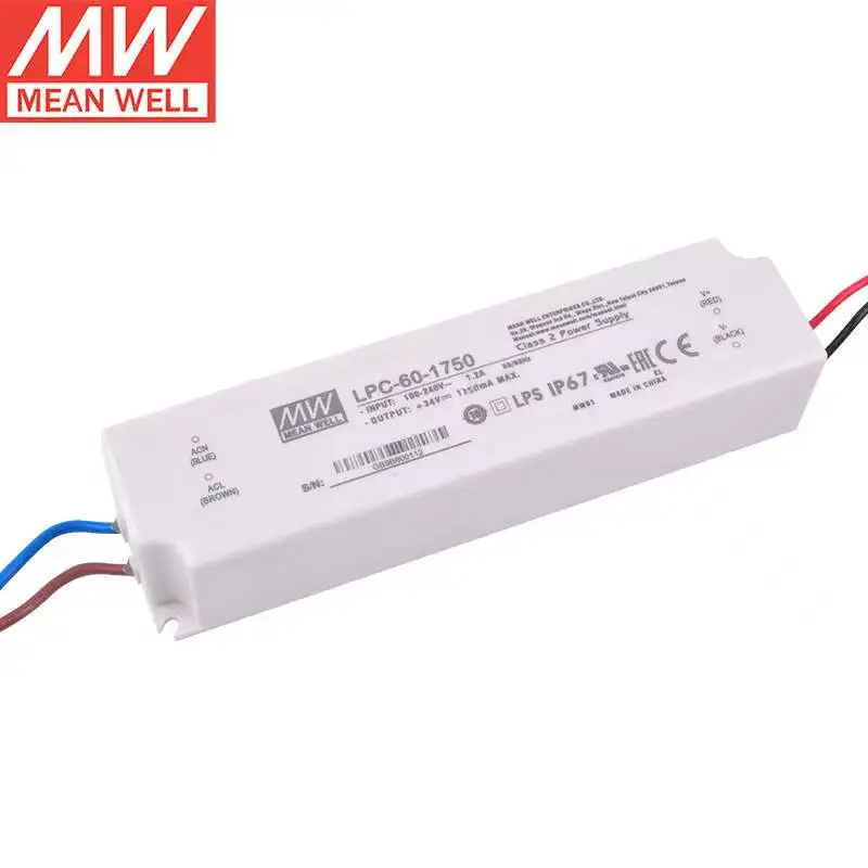 MEAN WELL LPC-60-1750 정전류 단일 출력 스위칭 전원 공급 장치,  LED 드라이버, IP67, 1750mA, , 신제품
