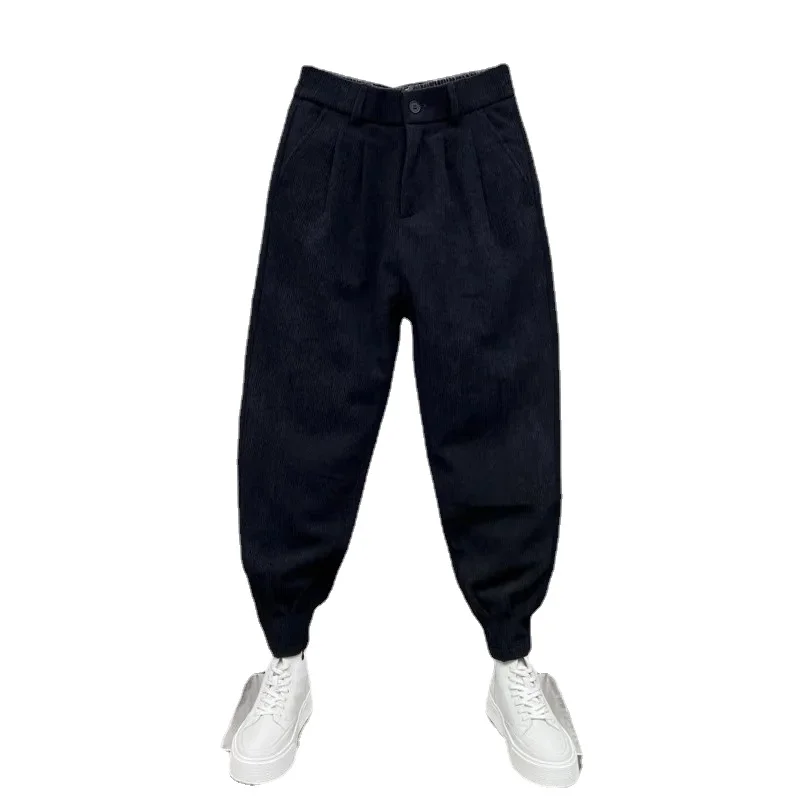 

Pants Men Autumn Winter 2023 New Relaxed Casual Youth Solid Color Zipper Bunching Feet Plankton Handsome Haren Pants