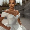 On Zhu Customized Off Shoulder Arabian Dubai Satin Wedding Dresses A-line Sweeping Train Back Tie Custom 2023 Bridal Dress 4