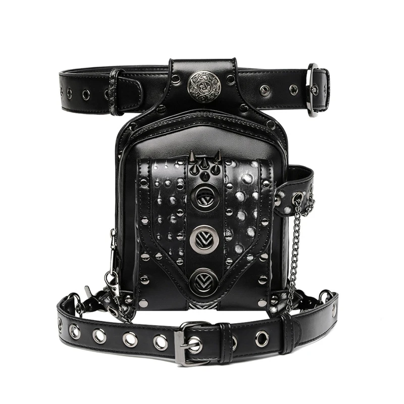 

Steampunk Waist Bag Fanny Pack Fashion Gothic Leather Shoulder Crossbody Bags Thigh Leg Hip Holster Purse Travel Hiking