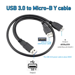 High-Speed USB 3.0 to Micro-B Y Splitter Cable - 0.6M (With power cable)