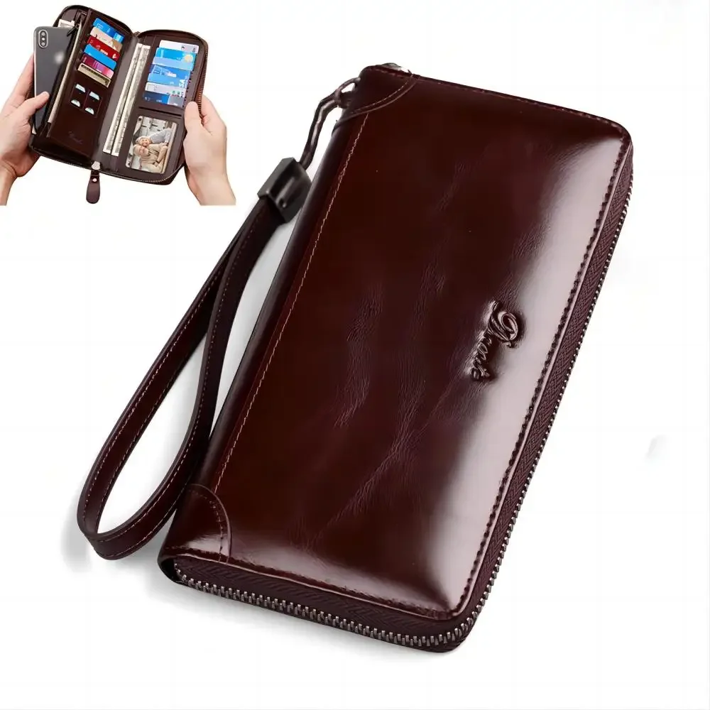 

Genuine leather wallet, RFID anti-theft brush, retro top layer cowhide multifunctional men's business zipper wallet, handbag