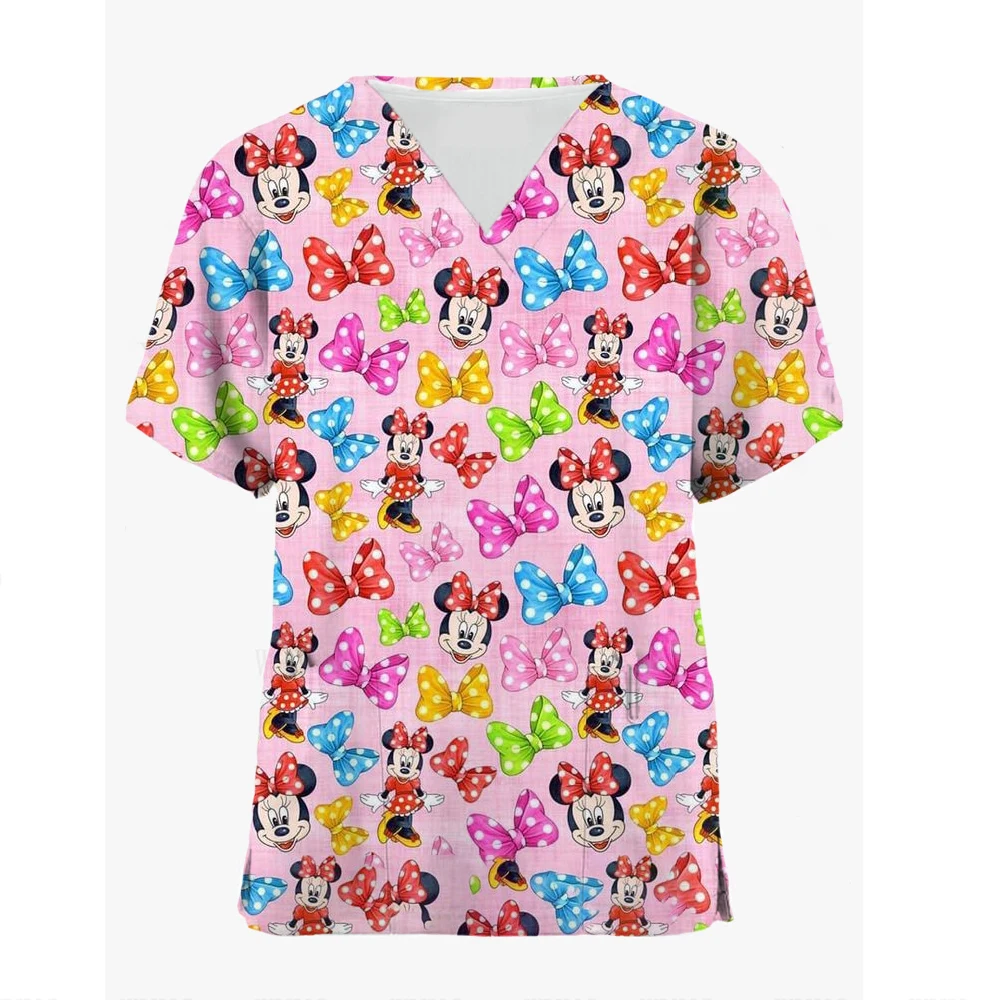 thumbnail image 1 of Blusas médicas con estampado de Mickey Mouse de Disney para mujer, blusas de manga corta con cuello en V, uniforme de enfermera, blusa de trabajo con estampado de dibujos animados, uniforme de mujer, 1 of 5