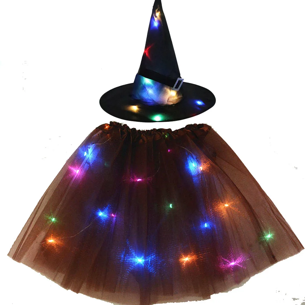 thumbnail image 1 of Sombrero de elfo con luz LED luminosa para mujer y niña, falda con forma de estrella, tutú de telaraña, disfraz de mago, regalo para fiesta, festival de Halloween, 1 of 5