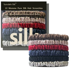 Set of 6 Luxury Mulberry Silk Hair Scrunchies - Handmade Pure Color Hairbands (12)