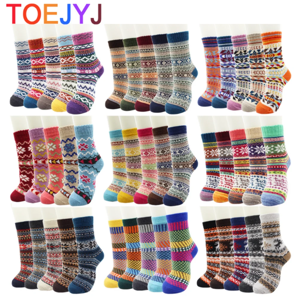

5 Pairs Autumn and Winter Fashion Cute Thermal Rabbit Wool Socks Thick Warm High Quality Cashmere Snow Women Casual Socks