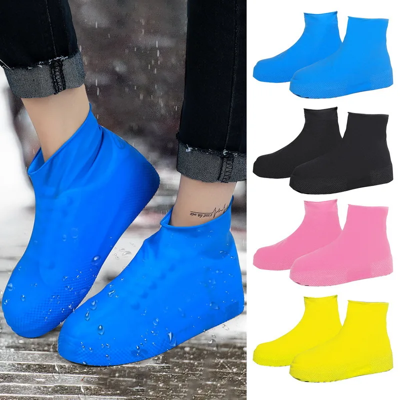 Elastische Waterdichte Schoenovertrek Outdoor Regenlaarzen Siliconen Antislip Regenhoes Pvc Draagbare Mid Verdikte Latex Schoenovertrek