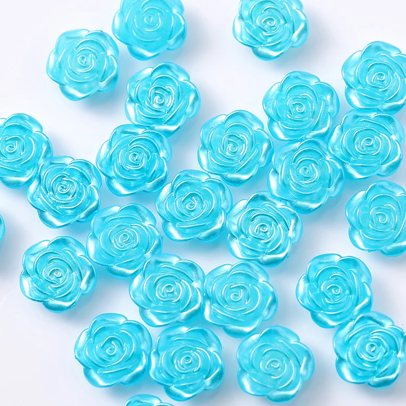 50Pcs 14mm colors ABS Rose Flower Imitation Pearls Flatback Pearls with holes sewing Resin Scrapbook Beads Decorate Crafts