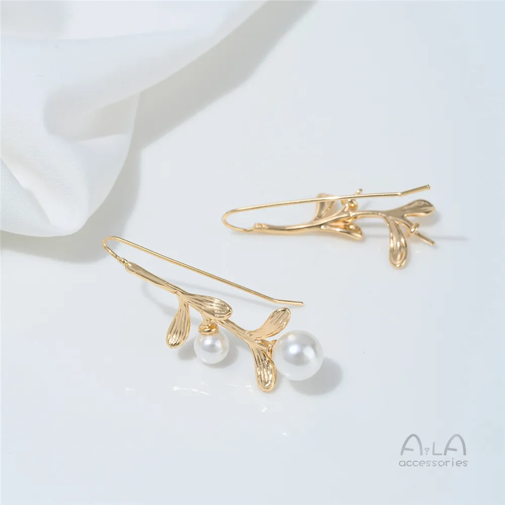 R627 14K  골드 바로크 꽃잎 중공 귀고리, 진주 붙여 넣은, 손으로 만든 Diy 귀걸이, 귀고리 액세서리 재료