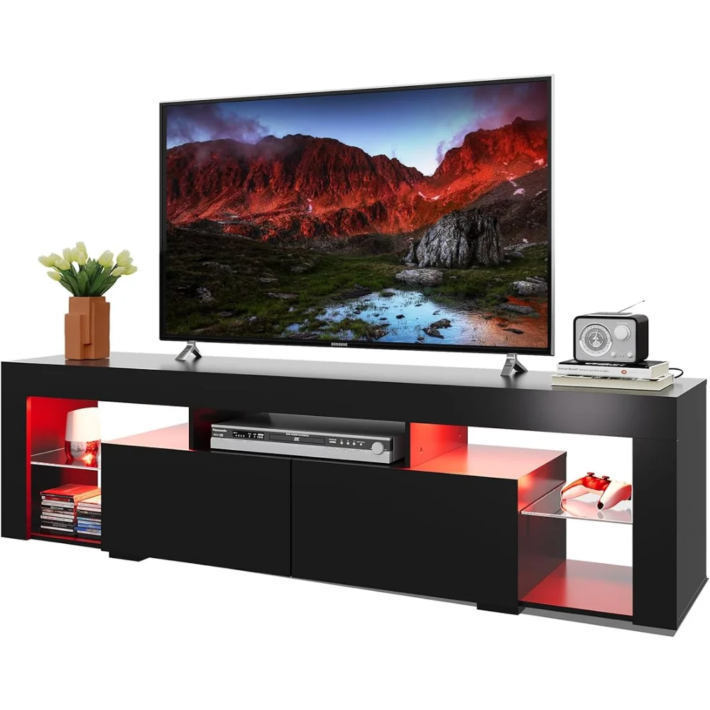 

WLIVE LED TV Stand for 55/60/65/70 Inch TV, Modern Entertainment Center with Open Shelves, Wood TV Console with 2 Storage