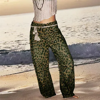 Women Leopard Barrel Jeans Y2k Cheetah Printed Baggy Boyfriend Jeans Mid Rise Wide Leg Denim Pants Horseshoe Jeans 4