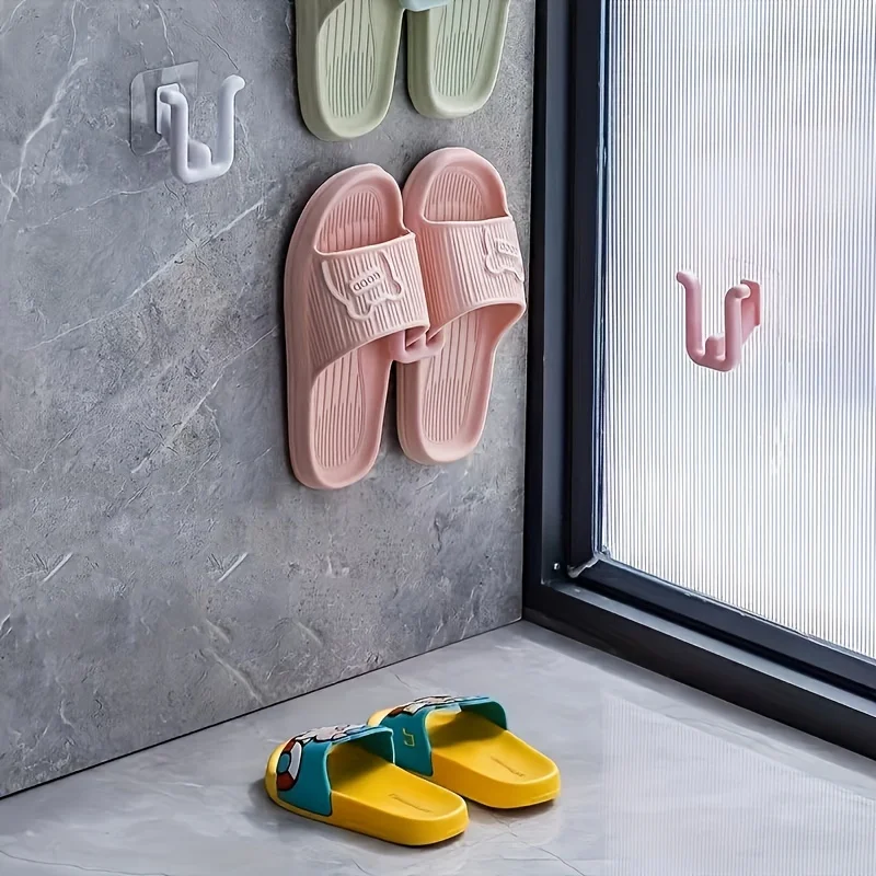 4pcs Colorful Self-Adhesive Slipper Rack-Waterproof,Wall-Mounted Shoe Hook for Bathroom and Bedroom Decoration,Easy Installation