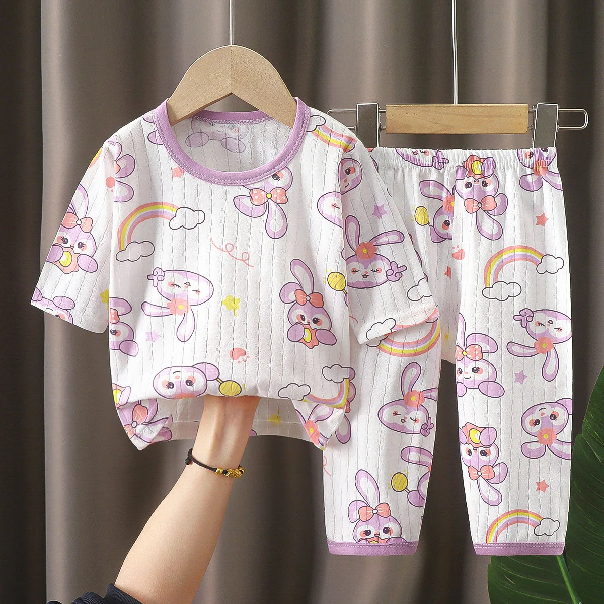 thumbnail image 1 of Kids Clothes Three Quarter Sleeve Home Cotton  Sleepwear Children's Clothing Boy Girl Autumn Winter Tops Pants SuitsChildrenSets, 1 of 6