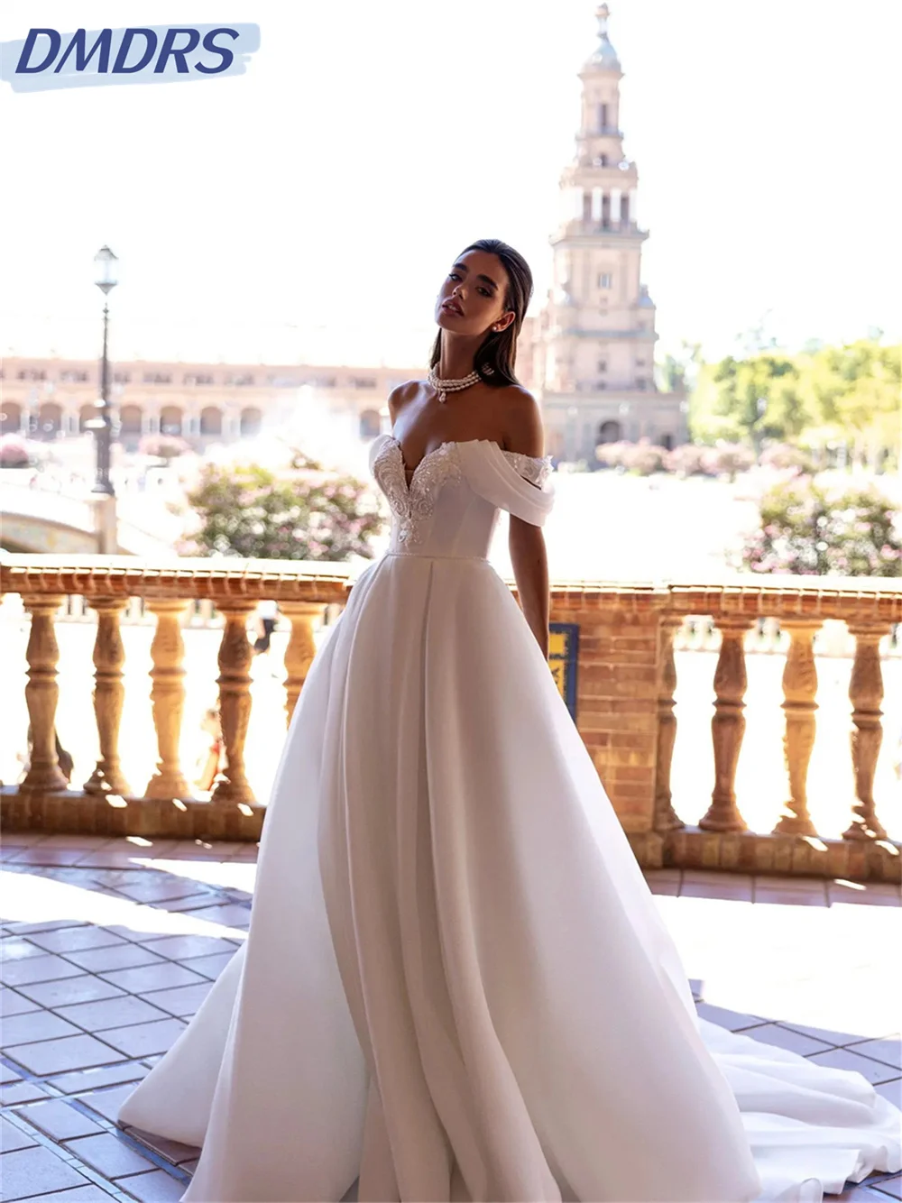 

Sexy Off-Shoulder Bridal Dresses 2024 Simple Sleeveless Wedding Dress Romantic A-Line Floor-length Dress Vestidos De Novia