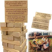 54pcs Ice Breaker Questions Tumbling Tower Game, Wooden Stacking Tower Games, For Team Party & Family Game Night 1