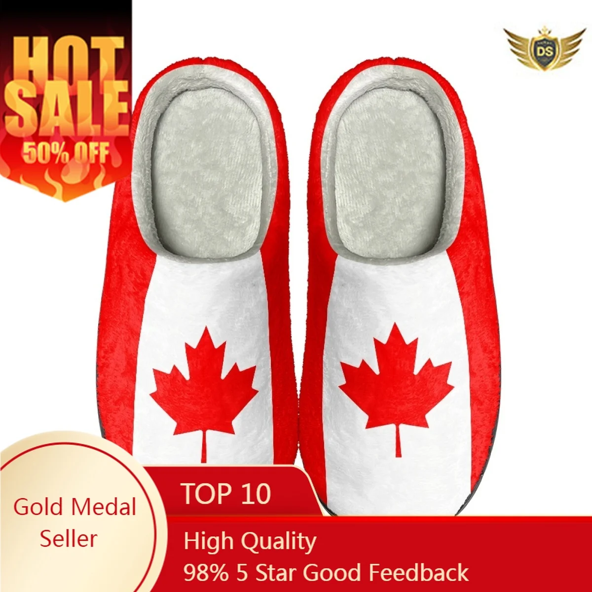 Flag of Canada Design Women Casual Home Slippers House Bedroom Comfortable Slippers Autumn Warm Cotton Slippers Print On Demand