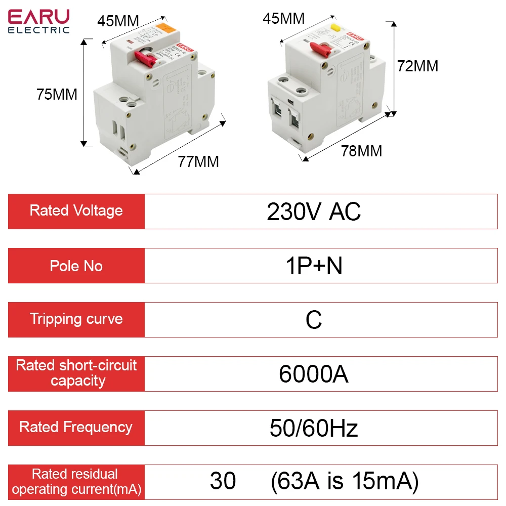 Residual Current Circuit Breaker With Over And Short Current Leakage Protection DZ30L DZ40LE EPNL DPNL 230V 1P+N 6-63A