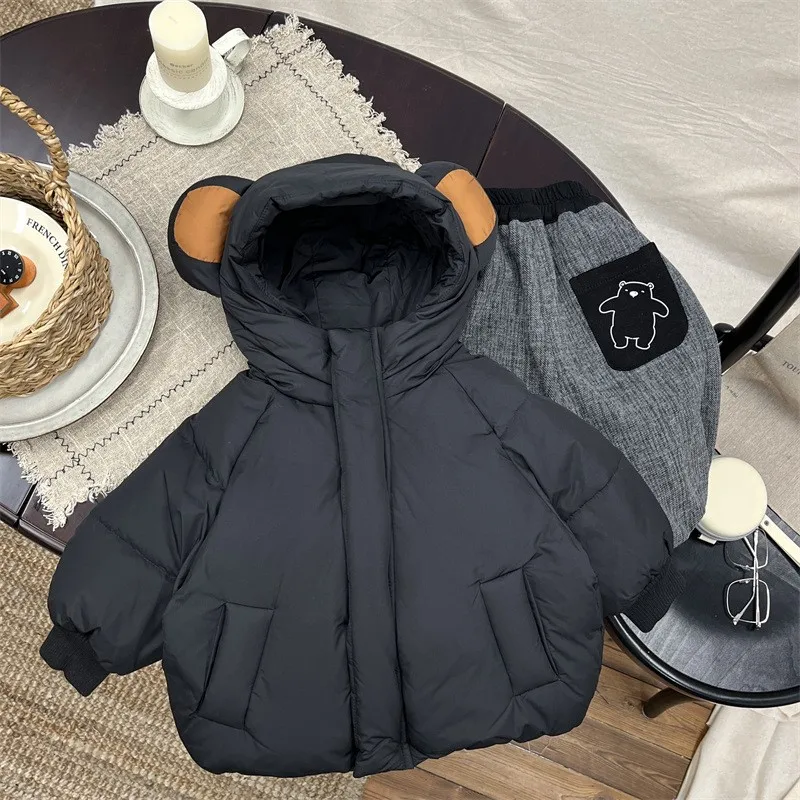 Baby Hooded Boys and Girls Mid-Length White Duck Down Coat Children Warm Quilted Jacket