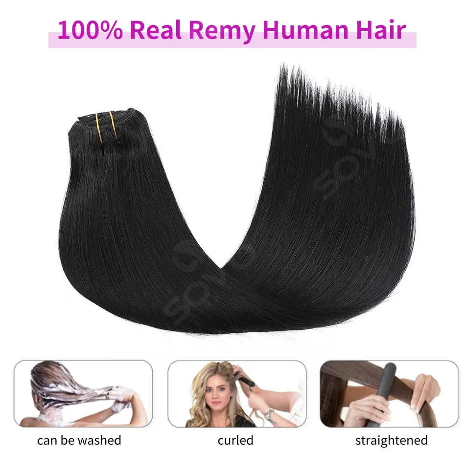 15A Grade Clip in Human Hair Extensions 100% Remy Hair Natural Black Thick Long Hairpieces for Women Natural Real Looking 5