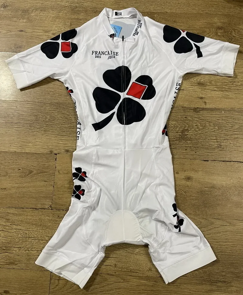 

LASER CUT Skinsuit FDJ TEAM White RETRO CLASSIC Bodysuit SHORT Cycling Jersey Bike Bicycle Clothing Maillot Ropa Ciclismo