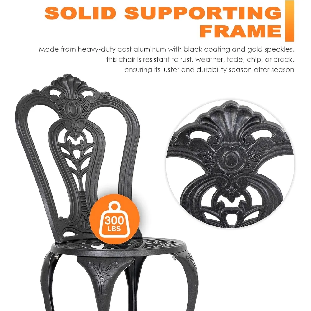 Cast Aluminum Patio Chairs All Weather Outdoor Dining Chairs Set of 2 Indoor Outdoor Bistro Chairs for Balcony, Backyard Garden 5