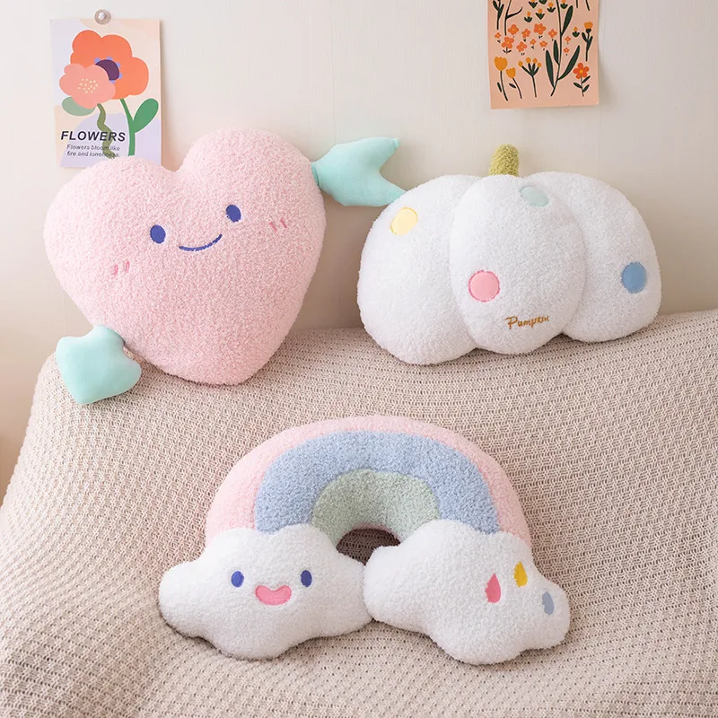 Soft Plush Rainbow Throw Pillow Stuffed Heart Pumpkin Hug Cushion Unicorn Plush Toy Massage Pillow for Girl Bedroom 4