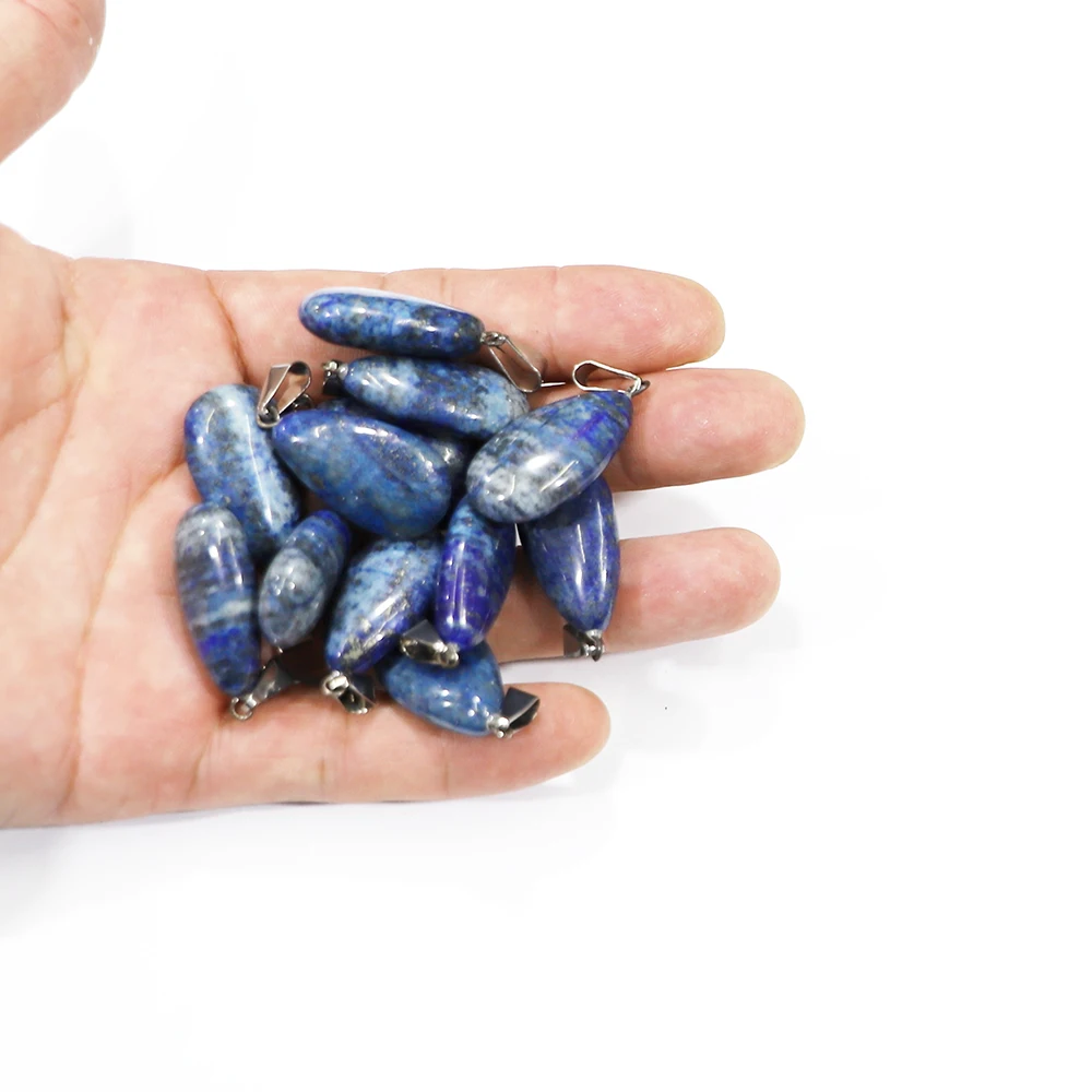 Free Shipping Natural Round Water Drop Lapis Lazuli Necklace Pendant Retro Style Fashion Jewelry Accessories Wholesale 10Pcs/Lot