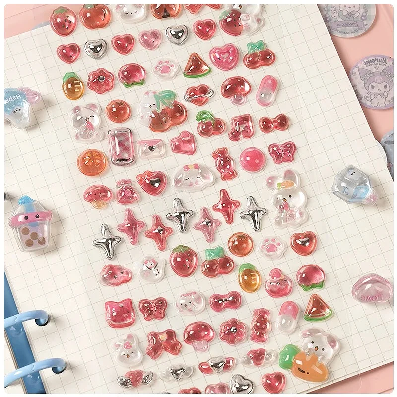 카와이 3D 미니 스윗 스타 드롭 릴리프 스티커, 스크랩북킹용 귀여운 DIY 폰케이스 데코 스티커, 학용품 문구류