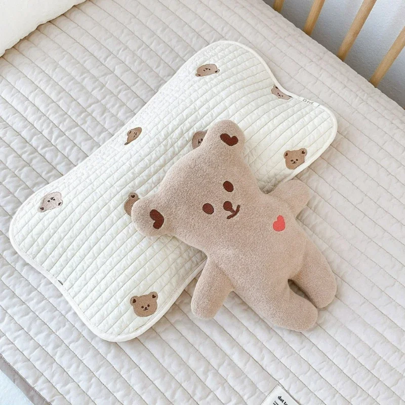 Oreiller Bébé Plat Ourson Jeanne - Gaze De Coton OEKO-TEX Made In France