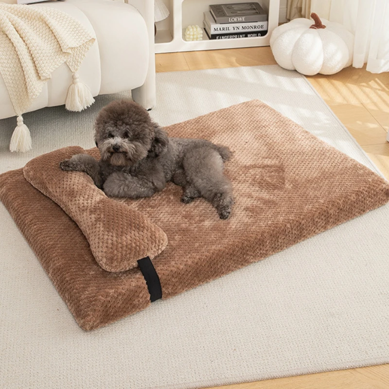 Dog Kennel Cat Mat Pineapple Lattice Winter Warm Pet Mats with Pillow for Small Medium Dogs Cats Pet Deep Sleeping Bed Supplies