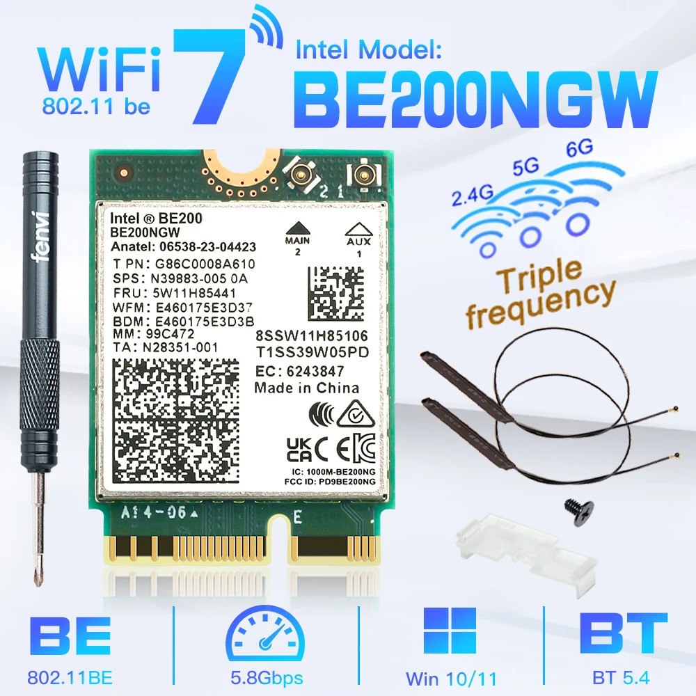 ตัวเลือกสินค้า Wi-Fi 7 อะแดปเตอร์ไร้สาย Intel BE200 บลูทูธ 5.4 ความเร็วสูง 8774Mbps